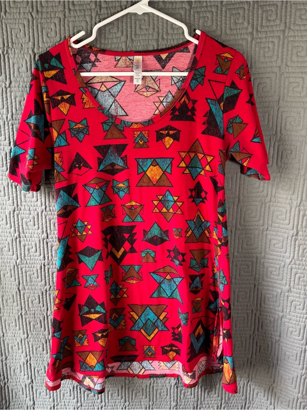 LuLaRoe Perfect T Swing Tunic Top XS Red Aztec Geometric Southwestern